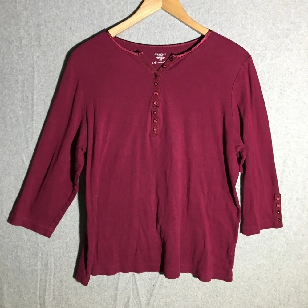 Womens Dress Barn Top Maroon Button Detail Classic Basic Closet Staple Plus Size
